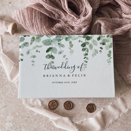 Elegante minimalistische groene eucalyptus bruilof gastenboek