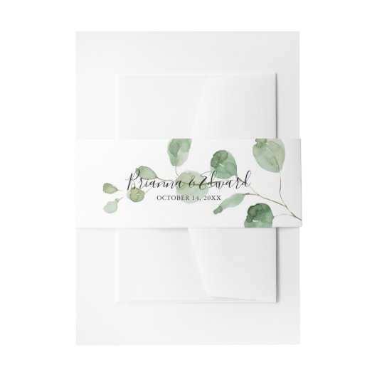 Elegante minimalistische groene eucalyptus bruilof uitnodigingen wikkel (Voorkant Voorbeeld)