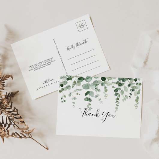 Elegante minimalistische groene eucalyptus dank u briefkaart