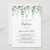 Elegante minimalistische groene eucalyptus doop kaart (Voorkant)