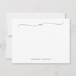 Elegante minimalistische groene monogram kalligraf notitiekaartje