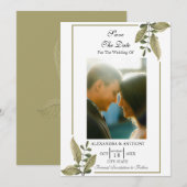 Elegante Minimalistische Groene Save The Date (Voorkant / Achterkant)