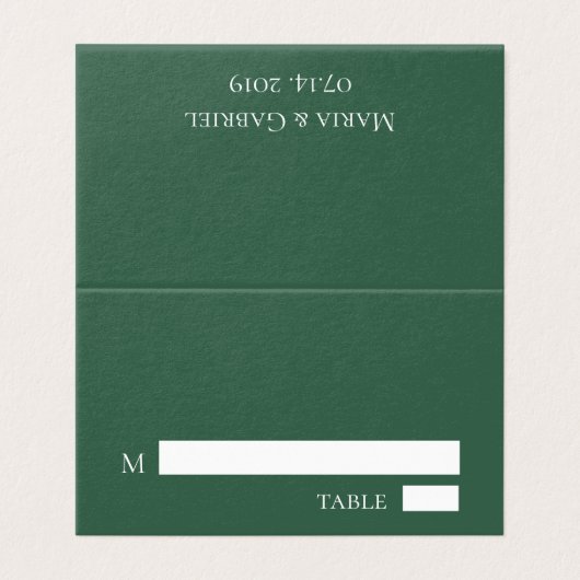 Elegante minimalistische groene trouwtafel plaatsk kaart (Buitenkant ongevouwen)