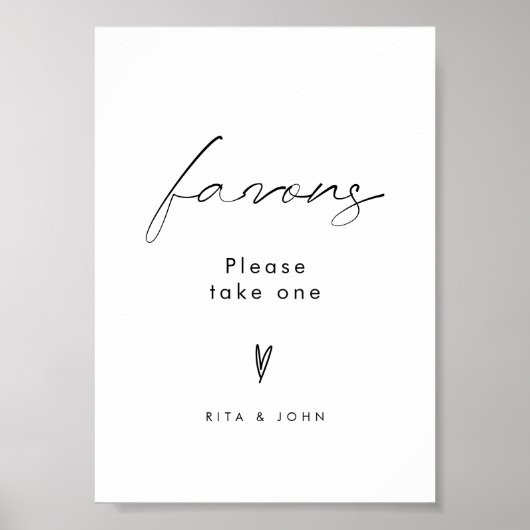 Elegante minimalistische gunst bruiloft tafel teke poster (Voorkant)