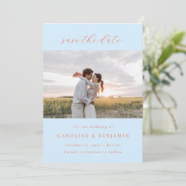 Elegante Minimalistische Handgeschreven Blau Oranj Save The Date