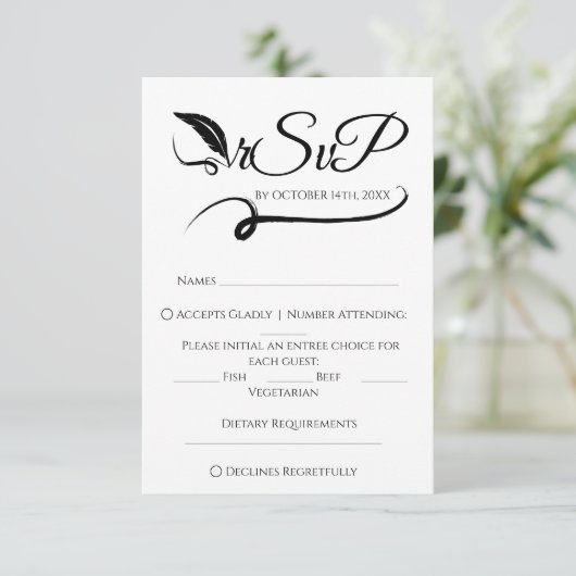 Elegante minimalistische handgeschreven bruiloft R RSVP Kaartje (Staand voorkant)