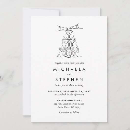 Elegante minimalistische handgetekende bruiloft kaart (Voorkant)