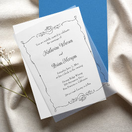 Elegante Minimalistische Handgetekende Roos Frame Vellum Uitnodigingen