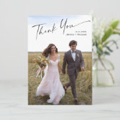 Elegante minimalistische handschrift bruiloft 2 fo bedankkaart (Staand voorkant)