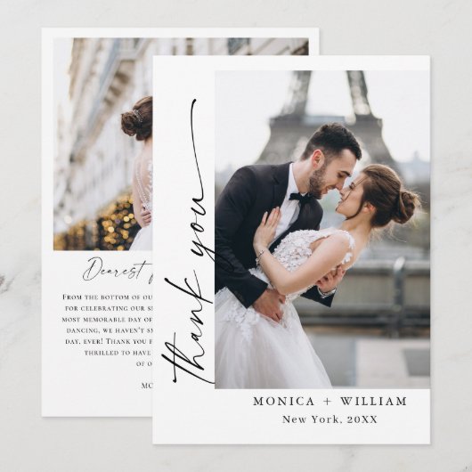 Elegante minimalistische handschrift bruiloft 2 fo bedankkaart (Voorkant / Achterkant)