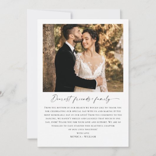 Elegante minimalistische handschrift bruiloft 2 fo bedankkaart (Achterkant)