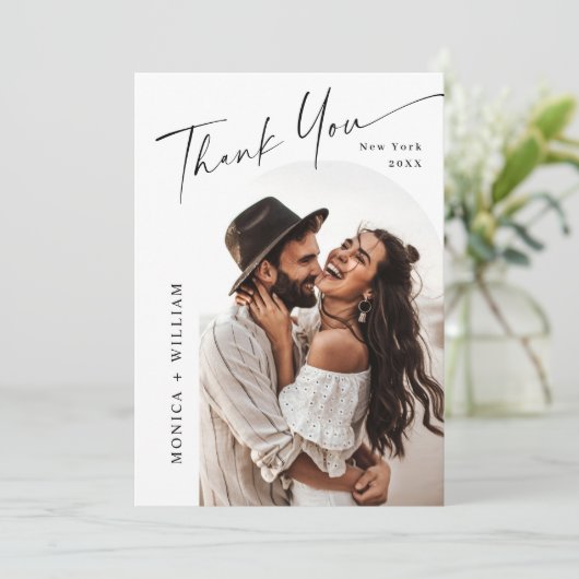 Elegante minimalistische handschrift bruiloft 2 fo bedankkaart (Staand voorkant)