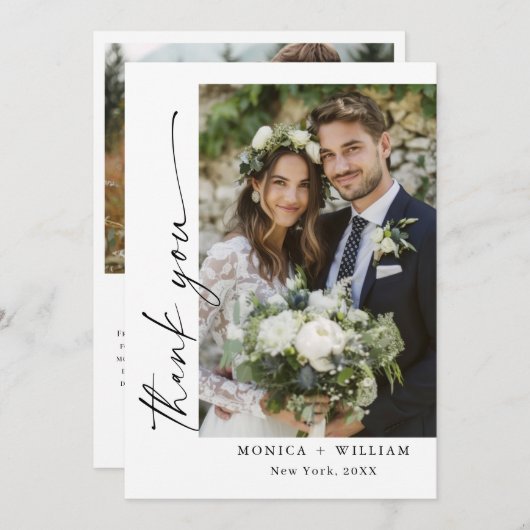 Elegante minimalistische handschrift bruiloft 2 fo bedankkaart (Voorkant / Achterkant)