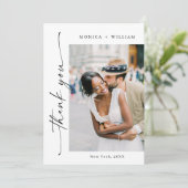 Elegante minimalistische handschrift bruiloft 2 fo bedankkaart (Staand voorkant)