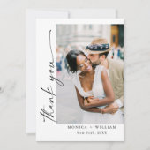 Elegante minimalistische handschrift bruiloft 5 fo bedankkaart (Voorkant)