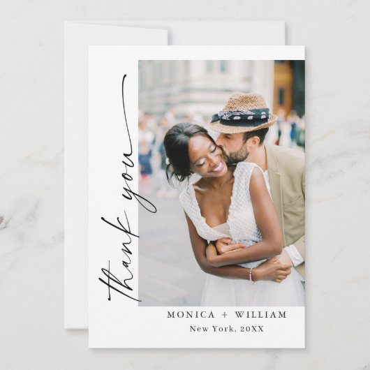 Elegante minimalistische handschrift bruiloft 5 fo bedankkaart (Voorkant)