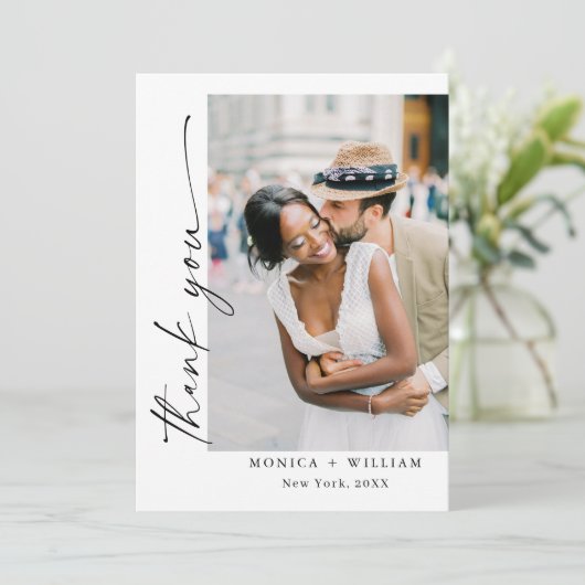 Elegante minimalistische handschrift bruiloft 5 fo bedankkaart (Staand voorkant)