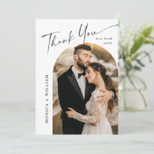 Elegante minimalistische handschrift bruiloft 5 fo bedankkaart (Staand voorkant)