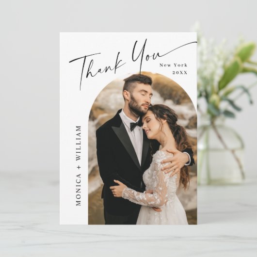 Elegante minimalistische handschrift bruiloft 5 fo bedankkaart (Staand voorkant)