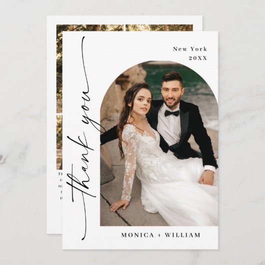 Elegante minimalistische handschrift bruiloft 5 fo bedankkaart (Voorkant / Achterkant)