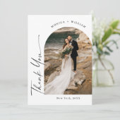 Elegante minimalistische handschrift bruiloft 5 fo bedankkaart (Staand voorkant)