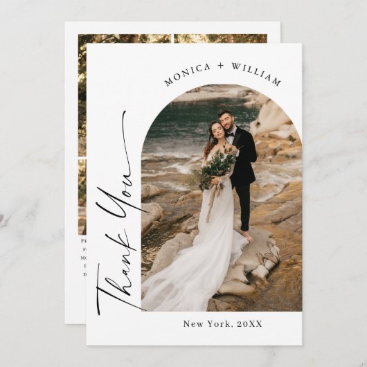 Elegante minimalistische handschrift bruiloft 5 fo bedankkaart (Voorkant / Achterkant)