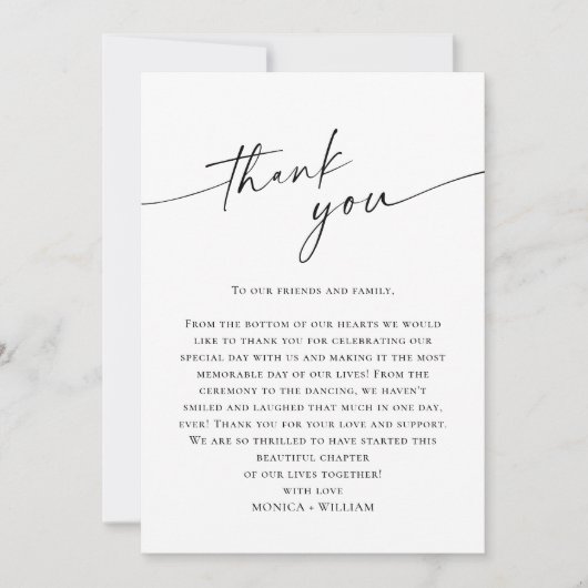 Elegante minimalistische handschrift bruiloft één bedankkaart (Voorkant)