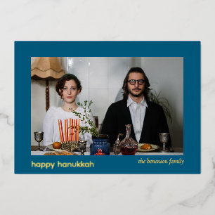 Elegante minimalistische Happy Hanukkah familie 1  Folie Feestdagenkaart