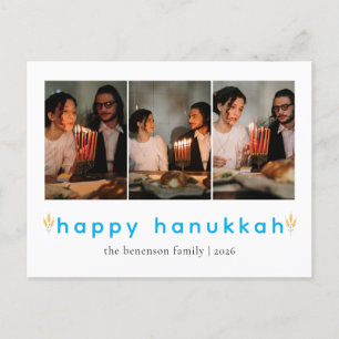 Elegante minimalistische Happy Hanukkah familie 3  Feestdagenkaart