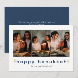 Elegante minimalistische Happy Hanukkah familie 3  Feestdagenkaart