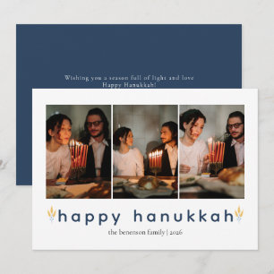 Elegante minimalistische Happy Hanukkah familie 3 Feestdagenkaart