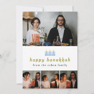 Elegante minimalistische Happy Hanukkah familie 4 Feestdagenkaart