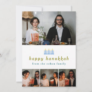 Elegante minimalistische Happy Hanukkah familie 4 Feestdagenkaart