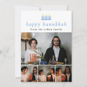 Elegante minimalistische Happy Hanukkah familie 4 Feestdagenkaart