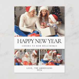 Elegante minimalistische Happy New Year Family 3 f Feestdagenkaart