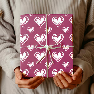 Elegante Minimalistische Holle Harten   Aubergine Cadeaupapier