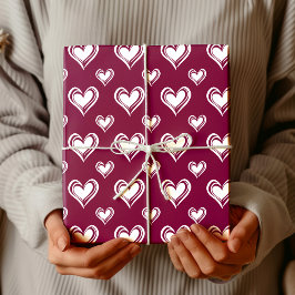 Elegante Minimalistische Holle Harten | Merlot Roo Cadeaupapier