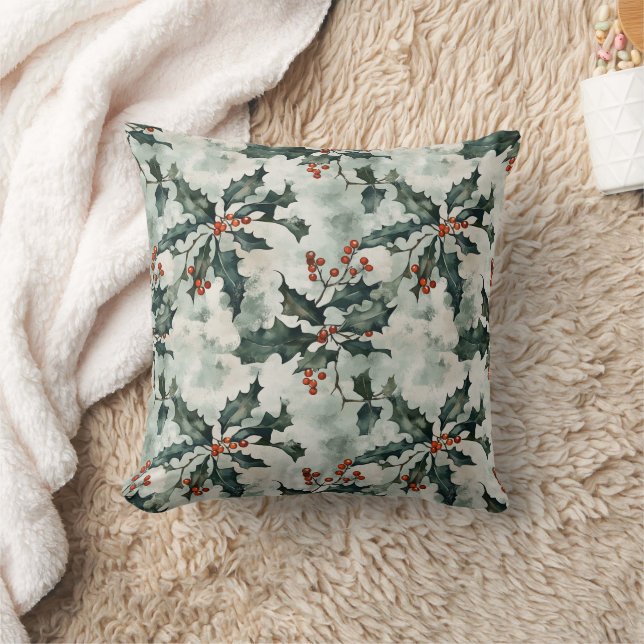 Elegante minimalistische Holly Flower Christmas Kussen (Deken)