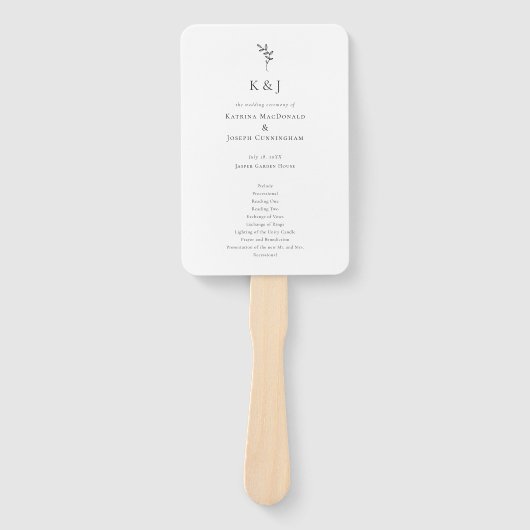 Elegante minimalistische huwelijksceremonie monogr handwaaier (Voorkant)