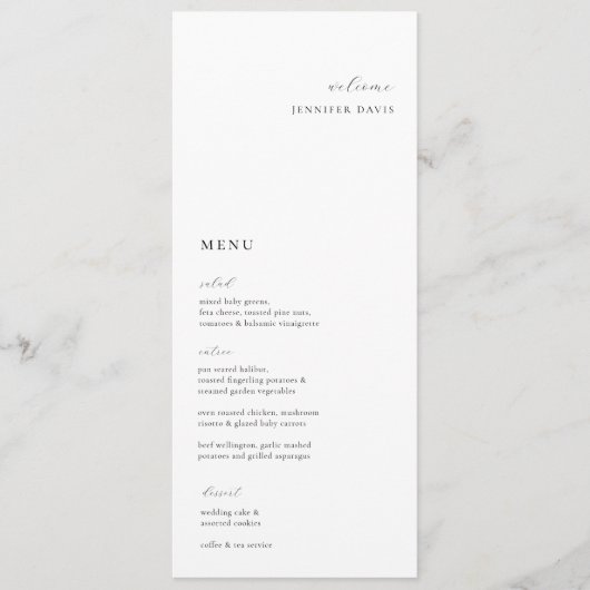 Elegante Minimalistische Huwelijksplaatskaart Menu (Voorkant)