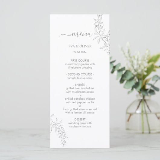 Elegante minimalistische huwelijkstafel Menu Kaart (Staand voorkant)