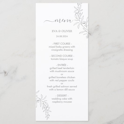 Elegante minimalistische huwelijkstafel Menu Kaart (Voorkant)
