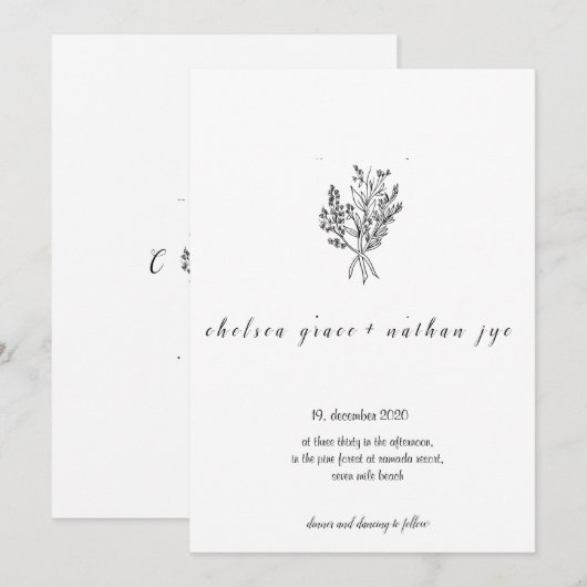 Elegante minimalistische huwelijksuitnodiging kaart (Voorkant / Achterkant)