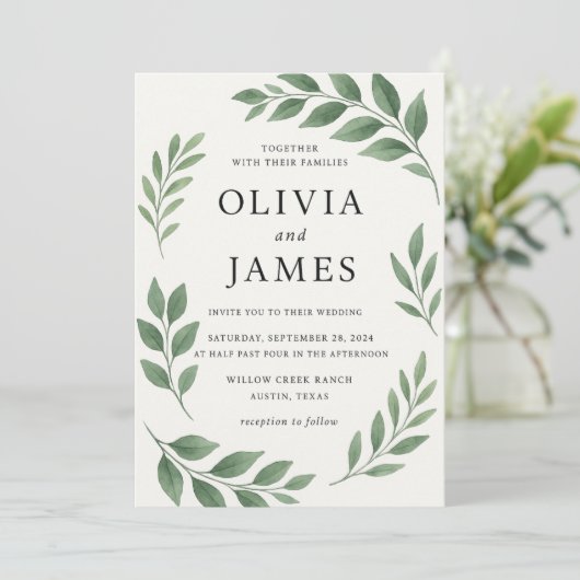 Elegante minimalistische huwelijksuitnodiging met  kaart (Staand voorkant)