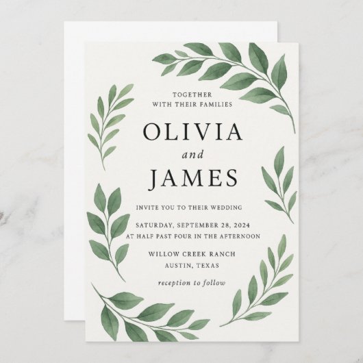 Elegante minimalistische huwelijksuitnodiging met  kaart (Voorkant / Achterkant)