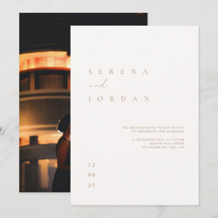 Elegante minimalistische ivoor bruiloft foto kaart