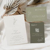 Elegante minimalistische ivoor & olijf bloemenbrui kaart
