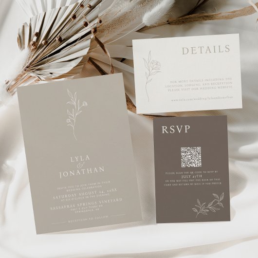 Elegante minimalistische ivoor & taupe detail Kaar RSVP Kaartje