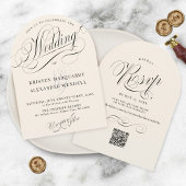 Elegante minimalistische ivoor & zwarte boog bruil kaart