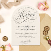 Elegante minimalistische ivoor & zwarte boog bruil kaart